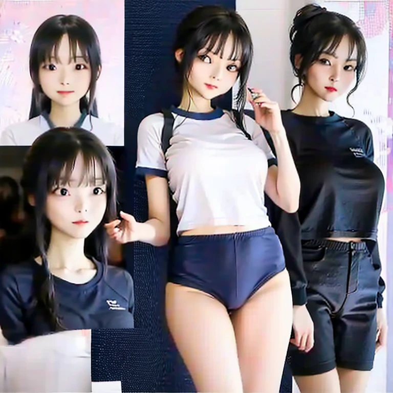 Black hair, large breasts, sexy,  gym uniform
