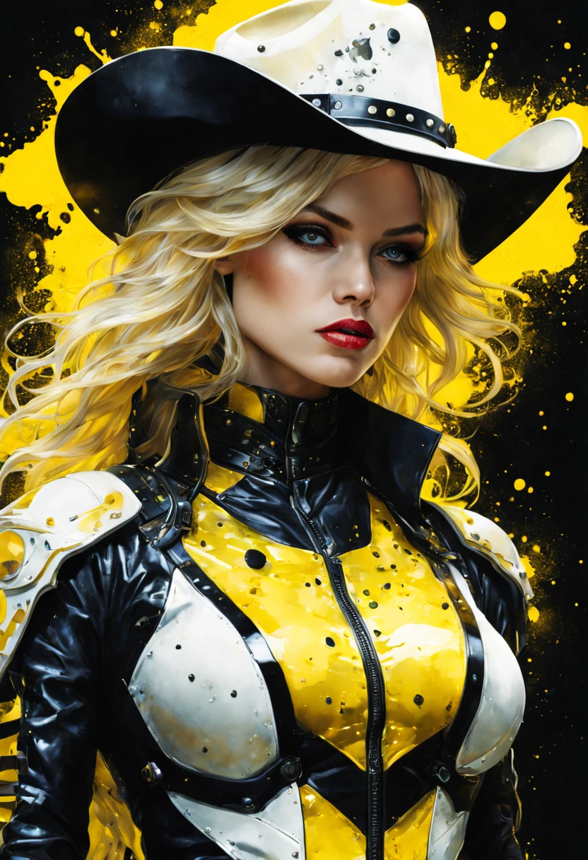 rfktrstyle cyborg cowgirl shot"velvet crowe character,beautiful,sexy,white,16k,hdr,upscale" phosphorescent print-ready,  pop art style, cosmic yellow nebula, immaculate black canvas, Splatter paint charisma, a sensation on ArtStation, crystal-clear precision, studio depiction, detailed linework, unmatched intricacy, in the vein of Greg Rutkowski's magic, Watercolor glow, trending on artstation, laser-sharp clarity, studio visualization, intricate textures, masterfully crafted, channeling the spirit of Greg Rutkowski., Watercolor, trending on artstation, sharp focus, studio photo, intricate details, highly detailed, by greg rutkowski  slick bold design, clean glossy lines, digital illustration, gloss finish, aesthetic, impeccable detail, awesome visual impact, endowed with gloss finish, bathed in volumetric lighting, refined by Add_Details_XL-fp16 algorithm, 4D octane rendering, infused with global illumination and precise line art, softened through macros, executed with V-Ray, epitome of visionary art, nuanced by elegant perfectionism and pop art consumerism, infused, aw0k euphoric style --niji 50  --testp --chaos 50