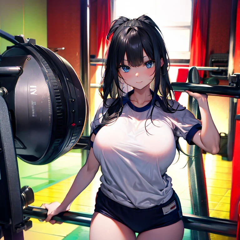 Black hair, large breasts, sexy, gym uniform
