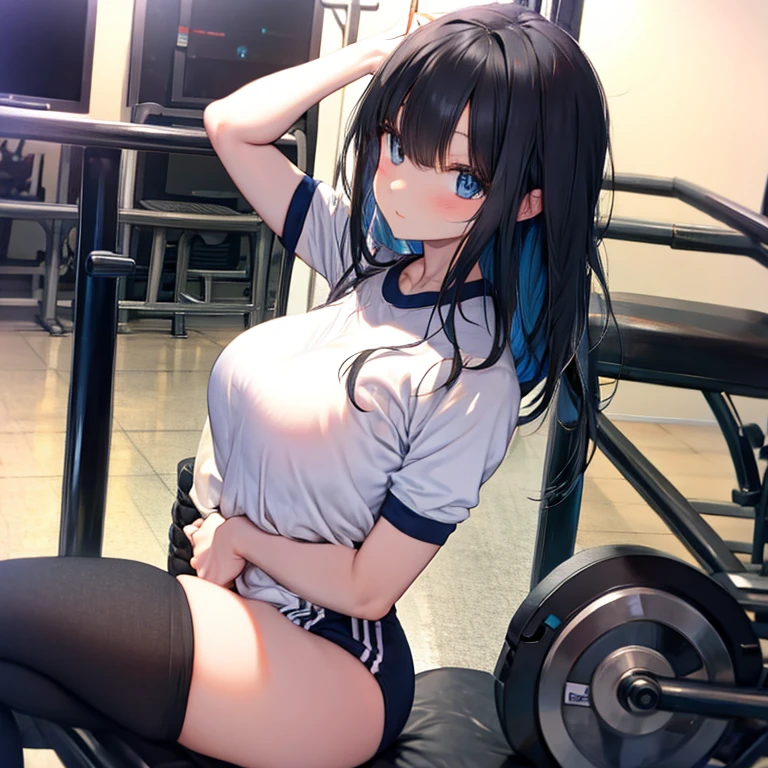 Black hair, large breasts, sexy, gym uniform