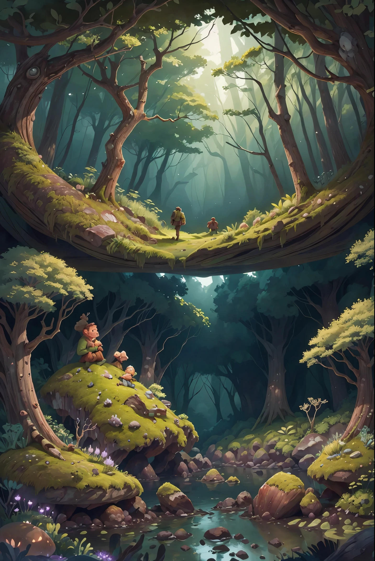 the woods,In the forest,((brown beairy tale illustration,Intertidal Zone,(((No Man))),(((No Man))),(((No Man))),nobody,