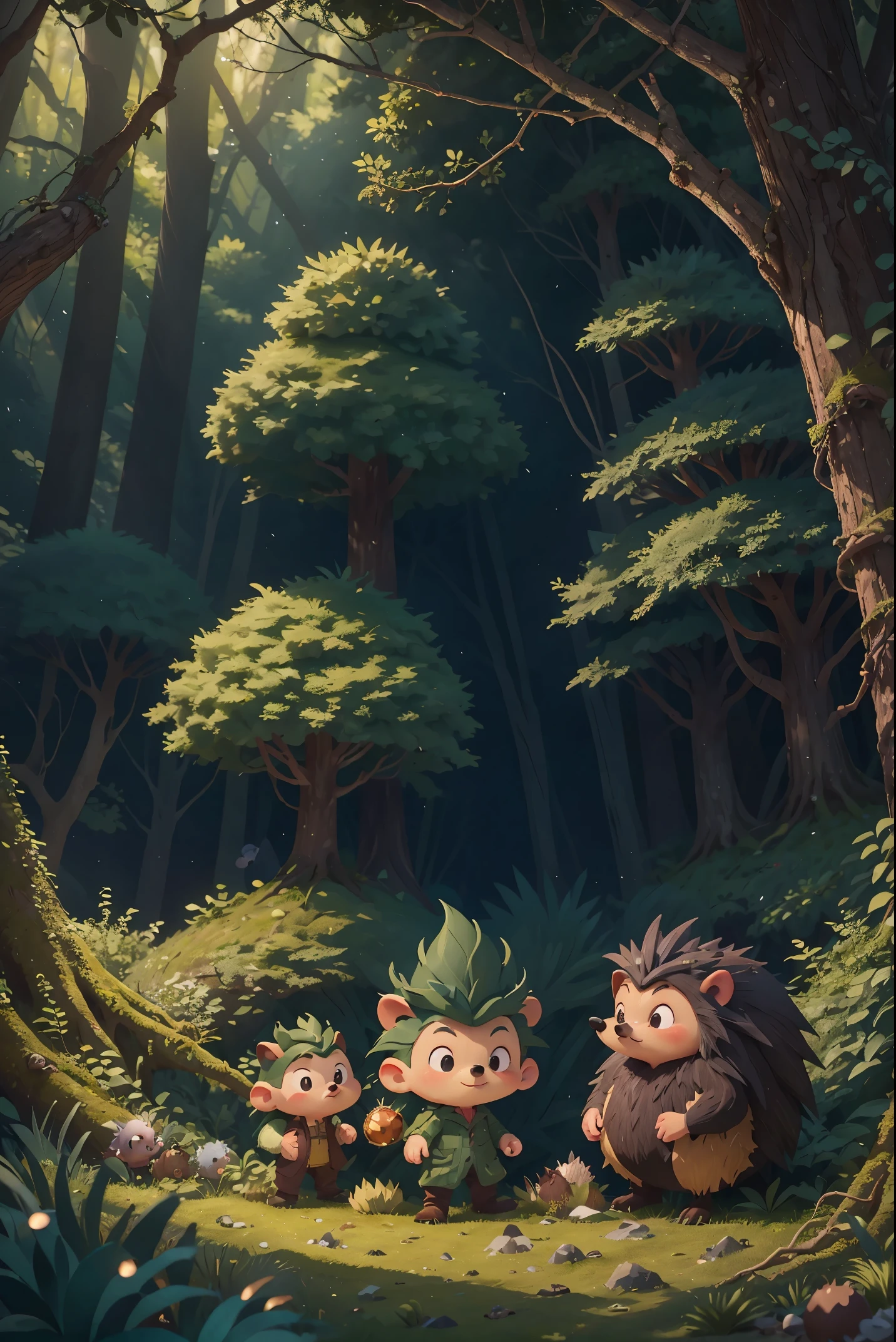 the woods,In the forest,((porcupine)),((hedgehog)),Fairy tale illustration,Intertidal Zone,(((No Man))),(((No Man))),(((No Man))),nobody,