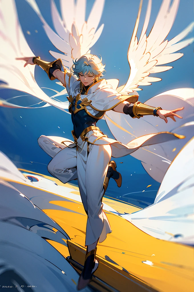 The looked up at the other side on the boat,Actress dancing in white cloak,《Saint Seiya》Mr. Mu has huge wings,eople