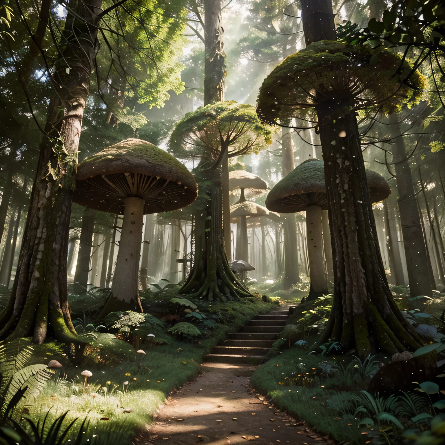 Step into an enchanting realm where nature holds secrets beyond imagination. Prompt 3 invites you to lose yourself in the splendor of a dense mushroom forest. As you gaze upon this breathtaking scene, you'll find yourself surrounded by an abundance of mushrooms that defy earthly expectations. Towering above you are majestic fungi of all shapes and sizes, forming a dense canopy that filters the sunlight into a magical dance of hues. The forest floor is adorned with a delicate tapestry of moss, lush foliage, and a myriad of intricate fungi. Each step reveals a hidden world of tiny mushrooms, like treasured gems scattered across the earth. In this Pixar 3D-styled wonderland, immerse yourself in the natural beauty of this fantastical environment, where the ordinary gives way to the extraordinary.
