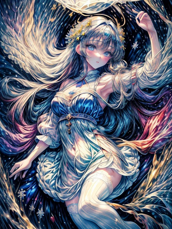 a beautiful 20 year old blonde woman with big messy hair, laying on a fluffy cloud in the sky, fluffy clouds cover her nude body, full body, with glowing moon and twinkling stars, with a small cityscape below, fantasy art style, rossdraws cartoon vibrant , cute detailed digital art, colorfull digital fantasy art, digital fantasy art ), glossy digital painting, rossdraws pastel vibrant, rossdraws 2. 5, rossdraws 1. 0