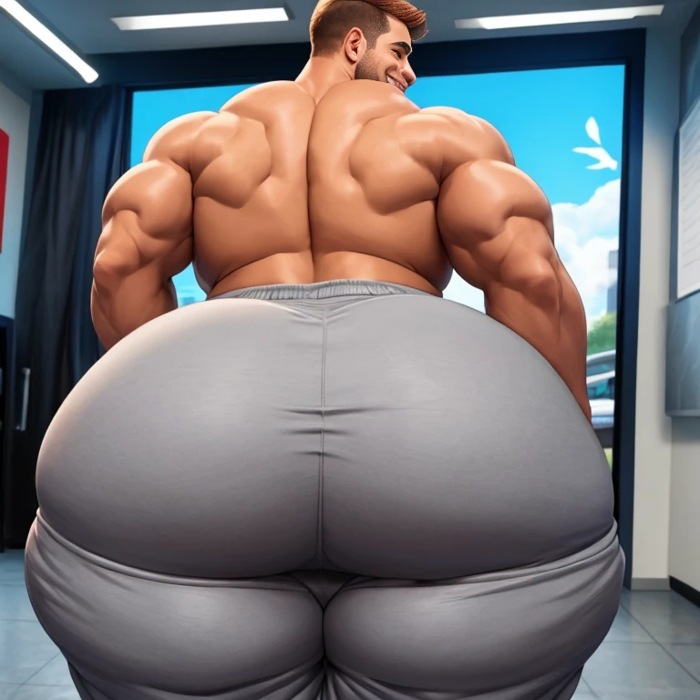 ((solo)), male, anthro (brown bear), (no shirt, no shorts, no clothes, exposed torso, hyper erect penis, (presenting muscular butt:1.60), massive balls)), (naked), ((bending over on feet and hands, modern bedroom, detailed background)), ((muscular, beefy:1.4)), draw like rayhuma from e621, (massive erect nipples:1.45), (epic, masterpiece, high quality, correct anatomy:1.2), (posing), (belly), (smile), ((mature male))