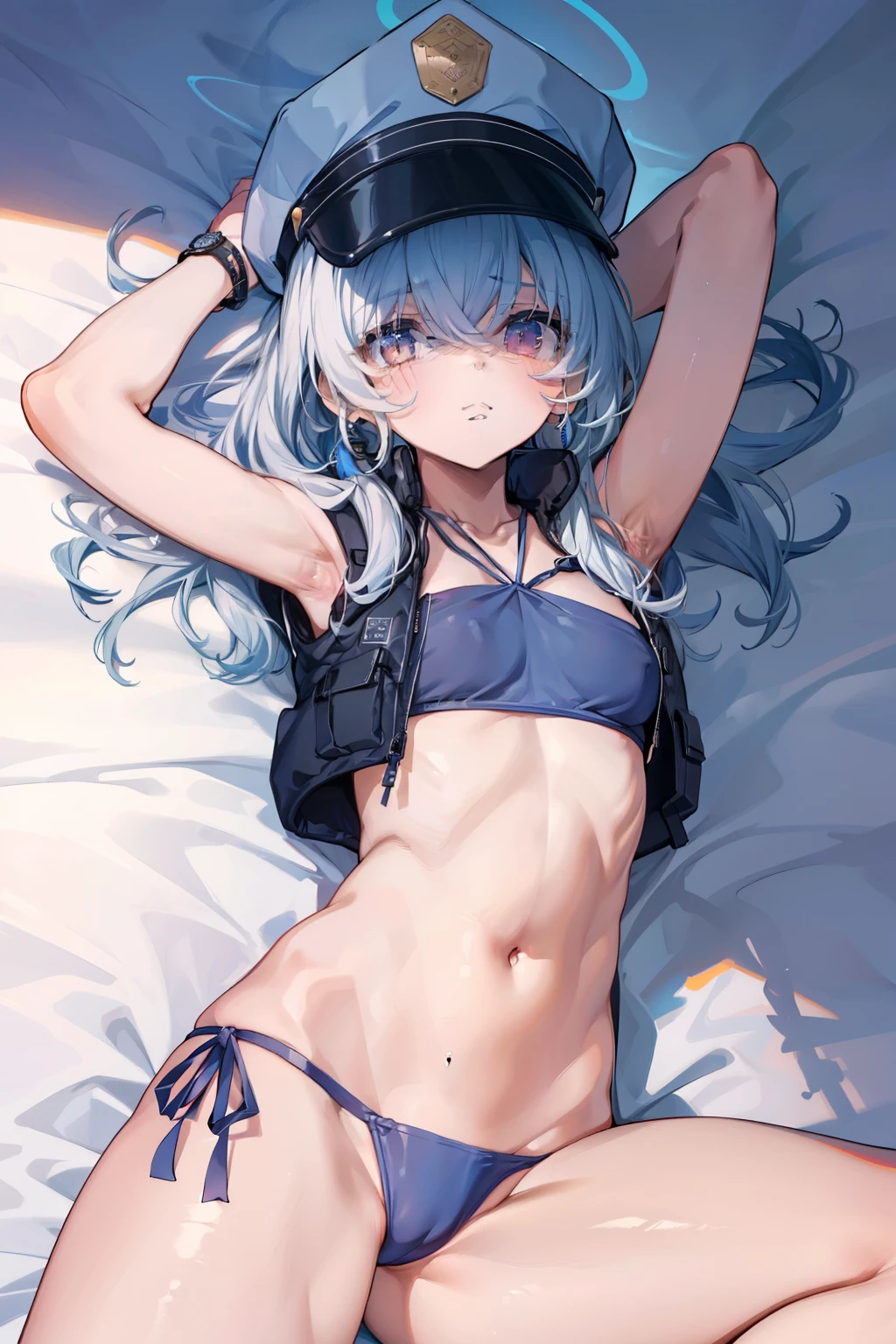 (extremely detaild的 CG unified 8k wallpapers),(tmasterpiece), (Best quality), (ultra - detailed), (Best Best Illustration),(The best shadow)，being caught，Pressed to bed，The body is covered with many hands，Lie down in bed，arms back behind，Reluctant expressions，Spread your legs apart，lift one thigh