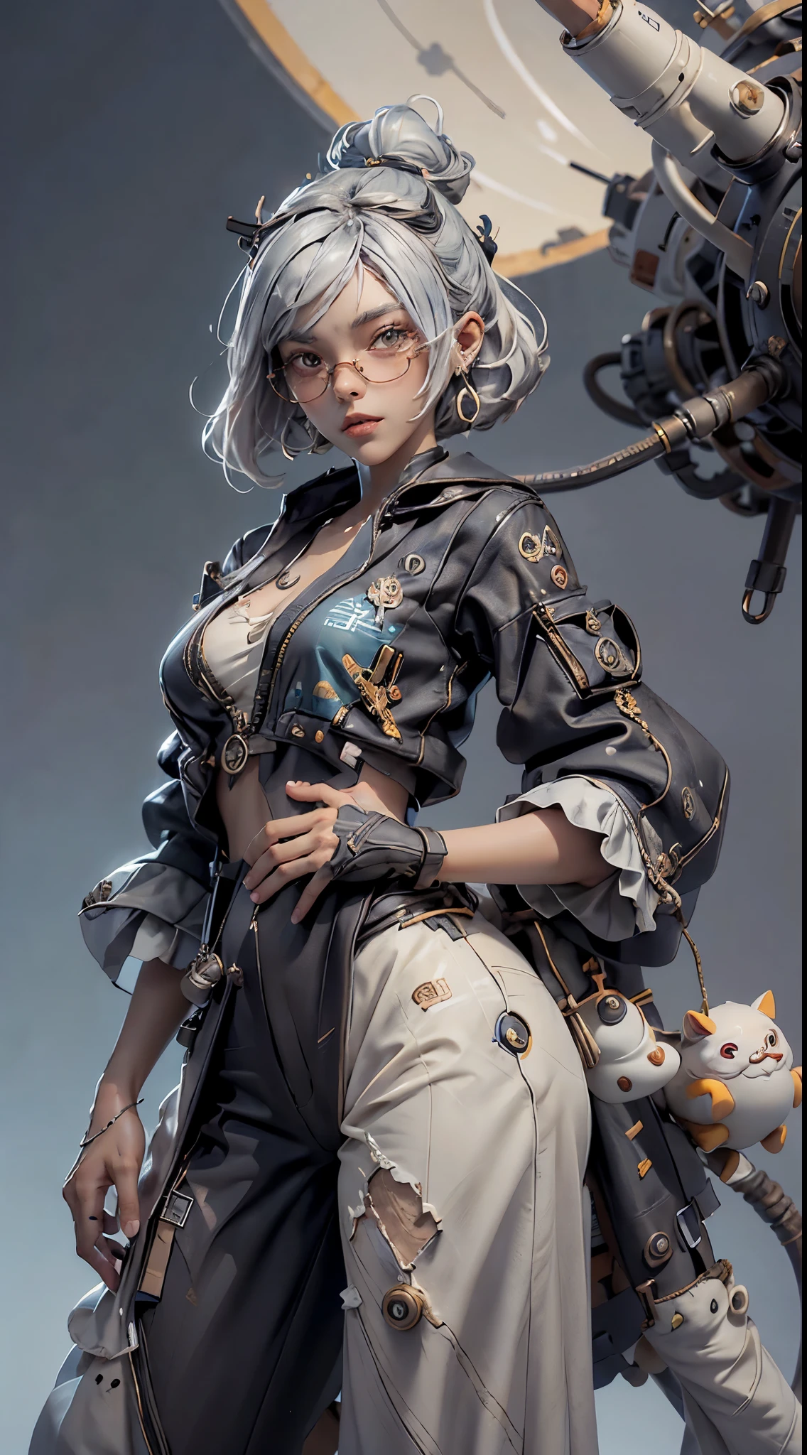 (tmasterpiece), (Excellent), (Super detailed pictures: 1.2), Super Young Woman, The beautiful, sexy for, burst, oriental face, TV Anchor, Broken, Alone, Black suit, a blue tie, silver glasses, The face is a little fat, My face is already clean, No beard, black super short hair, 黑The eye, confident smile, 3c Computer Sub-Products, iPad, iPhone, digitial painting, 3D character design by Mark Claireldon and Pixar and Hayao Miyazaki, This picture is a 4K resolution high-definition picture,Visual effects with very detailed facial features and style.