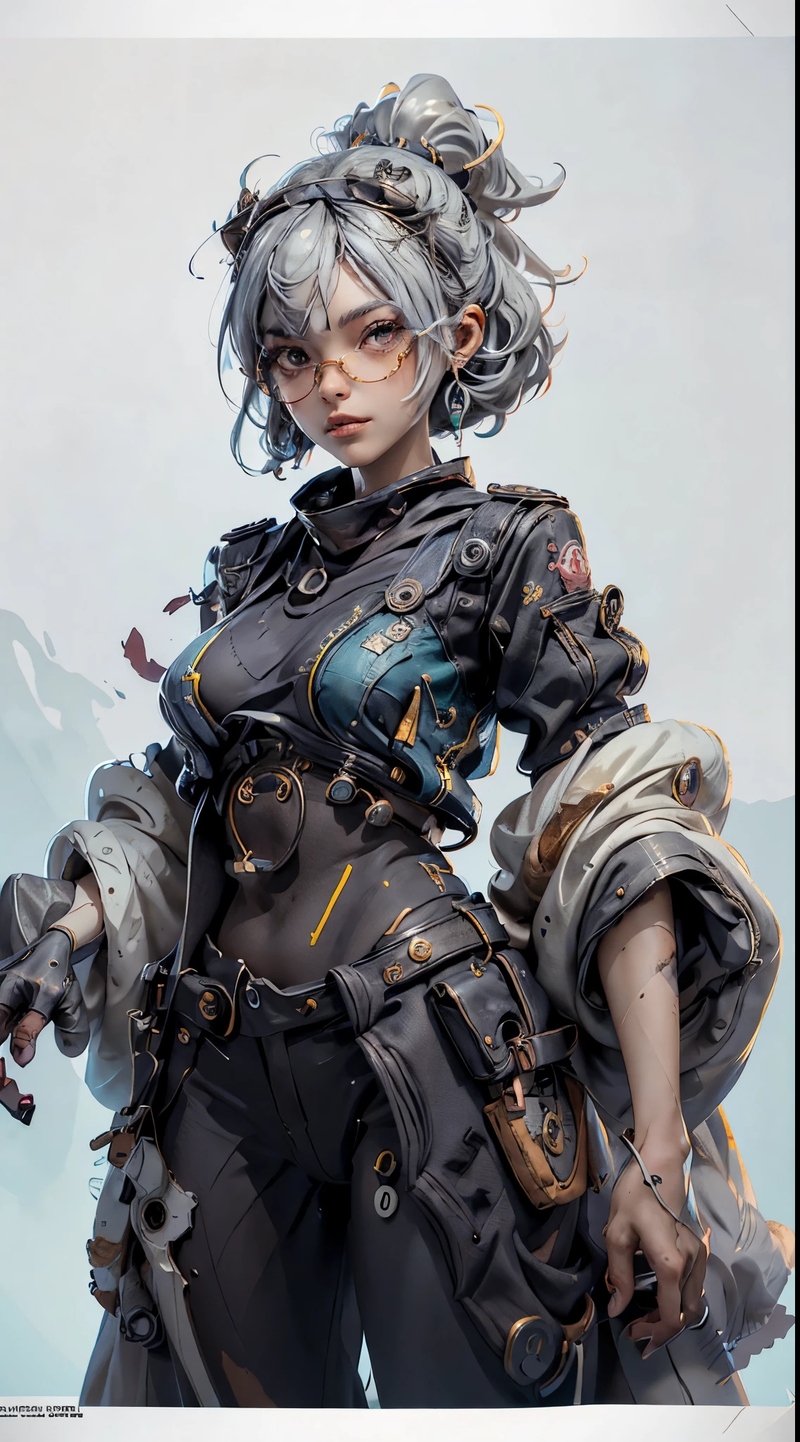 (tmasterpiece), (Excellent), (Super detailed pictures: 1.2), Super Young Woman, The beautiful, sexy for, burst, oriental face, TV Anchor, Broken, Alone, Black suit, a blue tie, silver glasses, The face is a little fat, My face is already clean, No beard, black super short hair, 黑The eye, confident smile, 3c Computer Sub-Products, iPad, iPhone, digitial painting, 3D character design by Mark Claireldon and Pixar and Hayao Miyazaki, This picture is a 4K resolution high-definition picture,Visual effects with very detailed facial features and style.