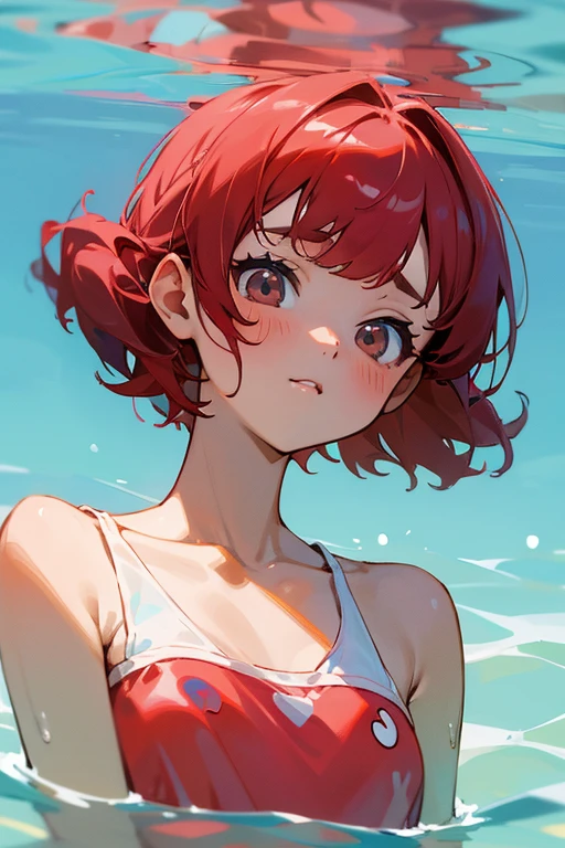 swim wears reddish kawaii girl with
