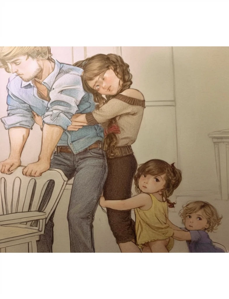 there is a drawing of a family that is standing together, highly detailed exquisite fanart, by Nándor Katona, beautiful drawing style, illustration!, in the last of us, children's book drawing, by Yanagawa Nobusada, by Luis Molinari, by Giorgio Cavallon, luscious ) in the last of us, by Oka Yasutomo, detailed fanart