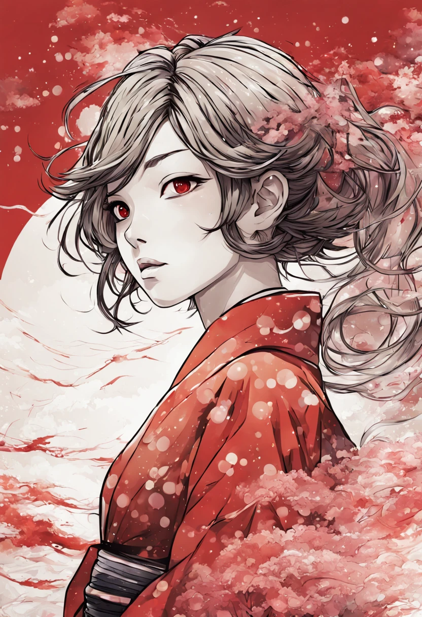 Looks like Japanese anime, clean composition, cosmic background,garota, cabelos longos vermelhos, tinta lavada, altamente detalhado, Arte por Mschiffer