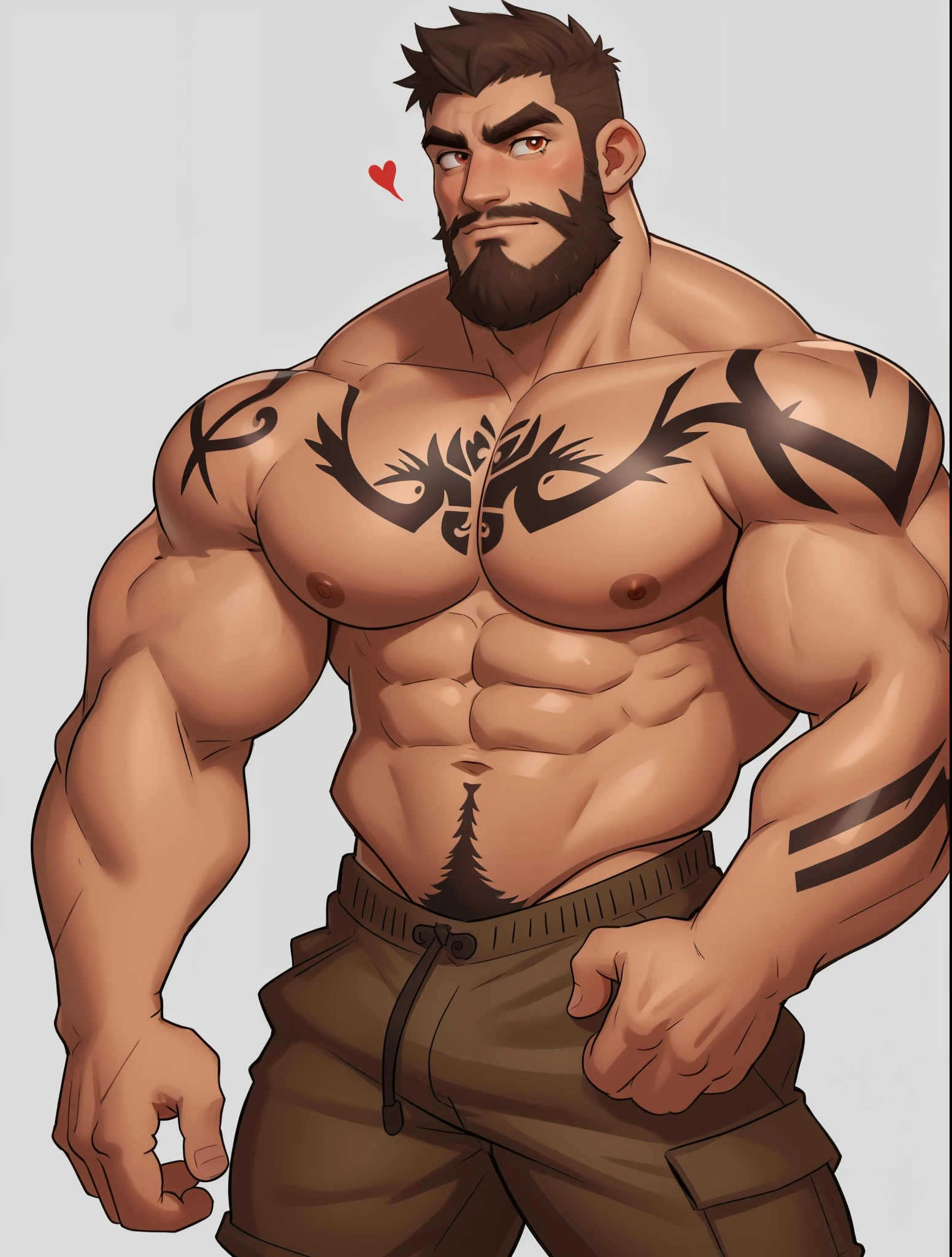 （multiple persons），
musculous，with brown eye，barechested，large pecs，handsome，Beard，Slag[nerds：0.6]，dyna，（tmasterpiece，high high quality，best qualityet and majestic，Large area tattoos