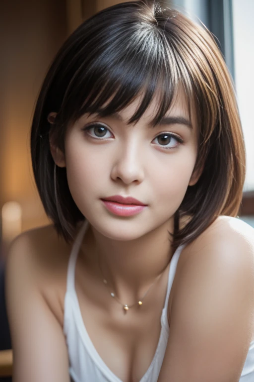 （masterpiece）、(highest quality:1.5)、(16k wallpaper:1.2)、(Photorealistic:1.2)、(Ultra-detailed:1.2)、(超A high resolution:1.2),(超reality的), (High resolution), (Very detailed), (Professional), (Realistic), (Post-processing), (Very detailed),(Sharp focus), Sharp focus:1.2,Photorealistic, Ultra-realistic, Backlight, Bright light, (Improvement of quality:1.4), Healthy thighs、Narrow waist、Big Ass、（Beautiful legs）、((完璧に細部まで再現された5Book指の手)),（Anatomically correct body）、((1 female:1.4))、日Book人、Asian、Realistic Skin、（Small chest：1.4）,Pretty woman with perfect figure:1.4,(from the front:1.5), (Enhances the beauty of skin texture:1.1), (beautiful細かい目), (Detailed face),beautifulreality的な顔,No makeup、beautifulBlack Hair、Super Beauty、The best smile、Natural color lip、Even bangs、Hide eyebrows with bangs、((29-year-old woman))、Bob Hair、Hair blowing in the wind, (Black Hair, Iris, Watery eyes, Shining Eyes, Bob cut hair, Small earrings, Lightly reddish), Hair behind the ear、No makeup、(Drooping eyes)、Drooping eye corners、Professionalのカメラマンが撮影した写真，reality的な雰囲気,beautiful dark blue eyes,Mouth Details,Glossy lips,Thick eyebrows,Soft white skin that shines in every detail,Detailed drawn eyes,Big black eyes,Detailed lips,とてもbeautiful顔,Very well-formed face,A vivid face,beautiful, Glistening lips,Infinite reality,Best Design,（めちゃくちゃかわいい日Bookの女の子,日Bookのアイドル,Young sensual idol,Watery eye,my finger５Book,Attention to detail Long slender legs：1.3),(((Photorealism))),reality,