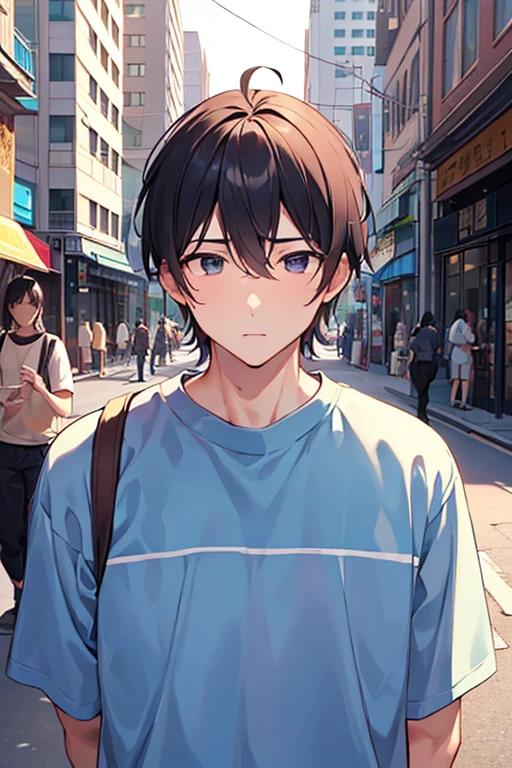 male people、30-years old、a cool、In the street、up of face、neat face、Inconsolable