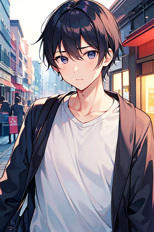 male people、35 year old、a cool、In the street、up of face、neat face、Grieving