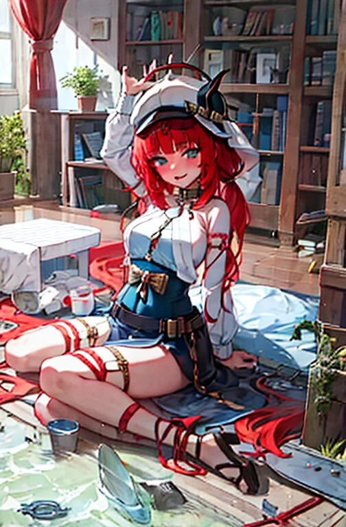 tmasterpiece,1girl,solo,(redheadwear)(shibari:1.4),Arm on the back:1.4,ahegao,teardrop,Stick out her tongue,bdsm,shackle,ropes,chain,arms cuffs,metalcollar:1.4,Knelt:1.4,Be red in the face