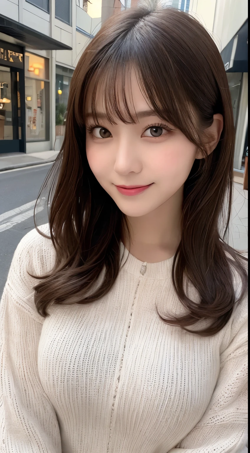 masutepiece, Best Quality, Illustration, Ultra-detailed, finely detail, hight resolution, 8K Wallpaper, Perfect dynamic composition, Beautiful detailed eyes, Elegant winter clothes,Medium Hair,Small breasts natural color lip, Bold sexy poses,Smile,Aoyama Street、20 years girl、Cute、Sexy shot looking at camera,natta,beautifull detailed face,Classy face,Perfect and beautiful face,Slim face and body