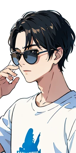 (top-quality、masterpiece)、1 boy、a stunningly、tshirts、White mask、sunglasses