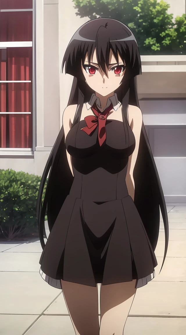 Akame (akame ga kill) anime art style, master piece, best quality,1girl,very long black hair, perfect face, expressive eyes, red eyes ,medium breasts ((nudes)), looking at me,sexy pose ,full body, background hotel room