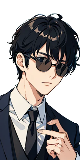 (top-quality、​masterpiece)、1 boy、a stunningly、black suits、neck tie、Sunglasses