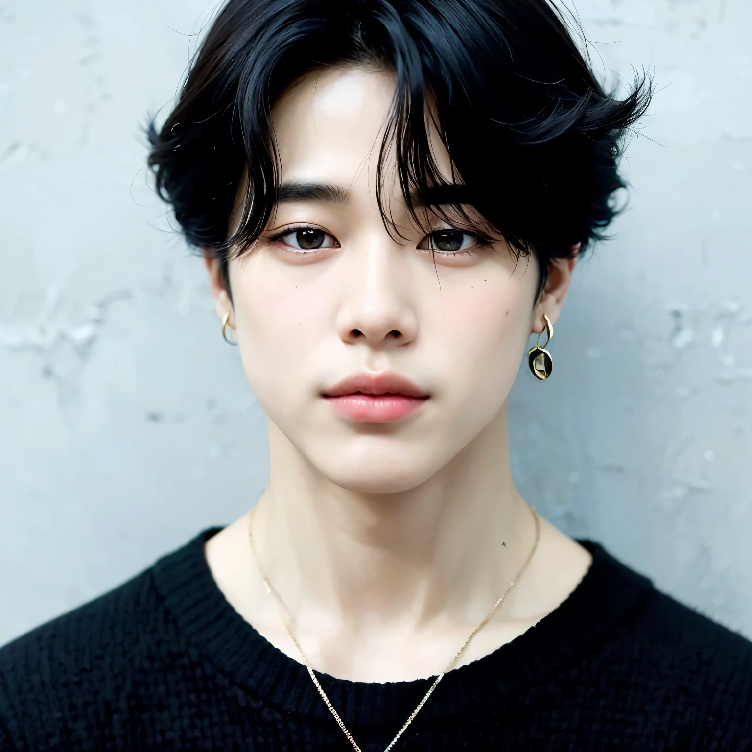um close up de uma pessoa com um colar e um colar, Jimin, park Jimin, Jimin\Plump lips, accurate Jimin face, Jimin\Nariz grego, Hyung Tae, TaeJune Kim, Jimin\'s right eyelid swollen, Hyung Tae kim, kousuke oono |, Kim Doyoung, Jung Jaehyun, Jinyoung Canela, Hyung - Tae Kim