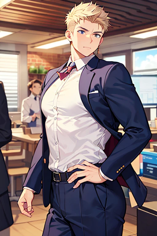 male people、28 year old、manly、Have muscles、businessman、s Office、suits、up of face、neat face、Allback、Raise hair、