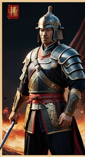 oriental、man in ancient chinese armor、ancient chinese helmet man、three kingdom、multiple warlords、top-quality、masterpiece、超A high resolution、(Photorealsitic:1.4)、Cinematic poster