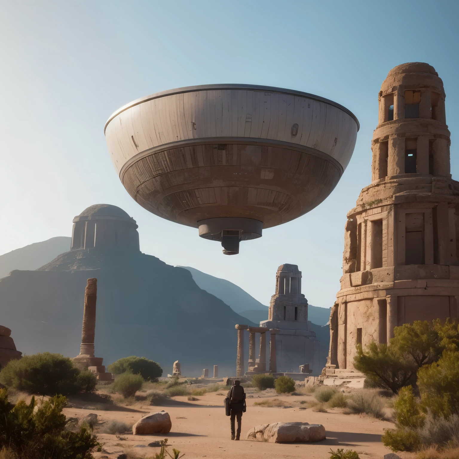 best quality, masterpiece, highres, mysterious ancient relics, alien invasion, UFO attack,