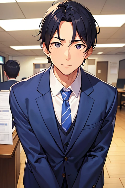 male people、50 years old、Uncle、Have muscles、businessman、s Office、suits、up of face、neat face、The upper part of the body、bend your mouth、