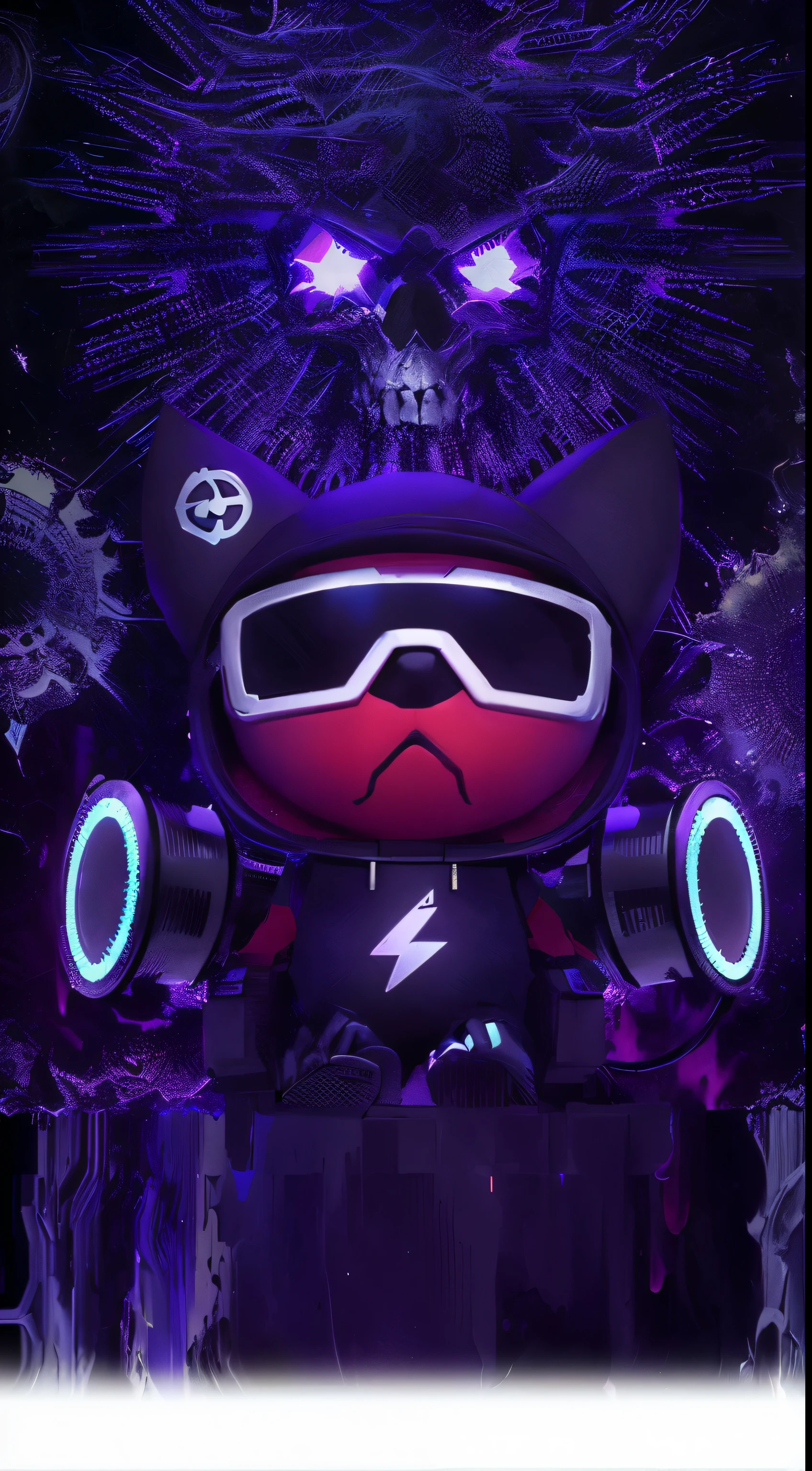 Purple and black digital art of a cat with a Skull and SunglaSSeS, dS, Taoist paintings, dark Synth, Beeple and Jeremiah Ketner, The God of DarkneSS SitS on Tron, Dark Scene, data Support, devilS, Dro, Official artwork, Death and robotS, A deSert, demon black blue purple, profile picture 1024px, Softby&#39;S
