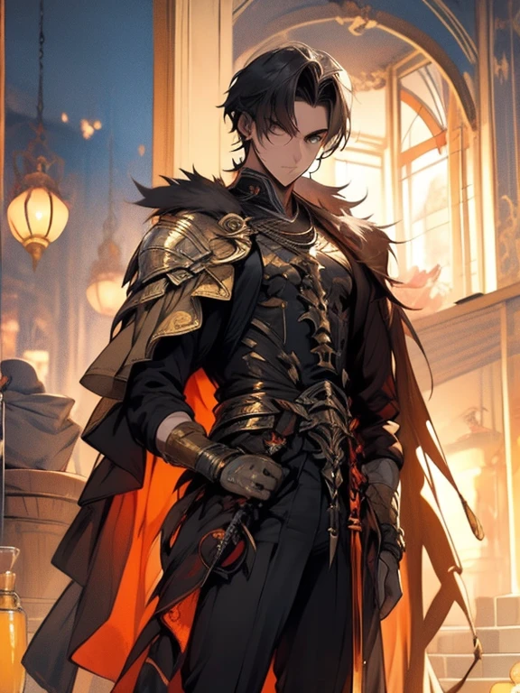 The brown-haired man has thick eyebrows and a cloak. He has a temperament like a lone wolf. He is handsome at night and has a good figure. He has short hair and sharp abs.