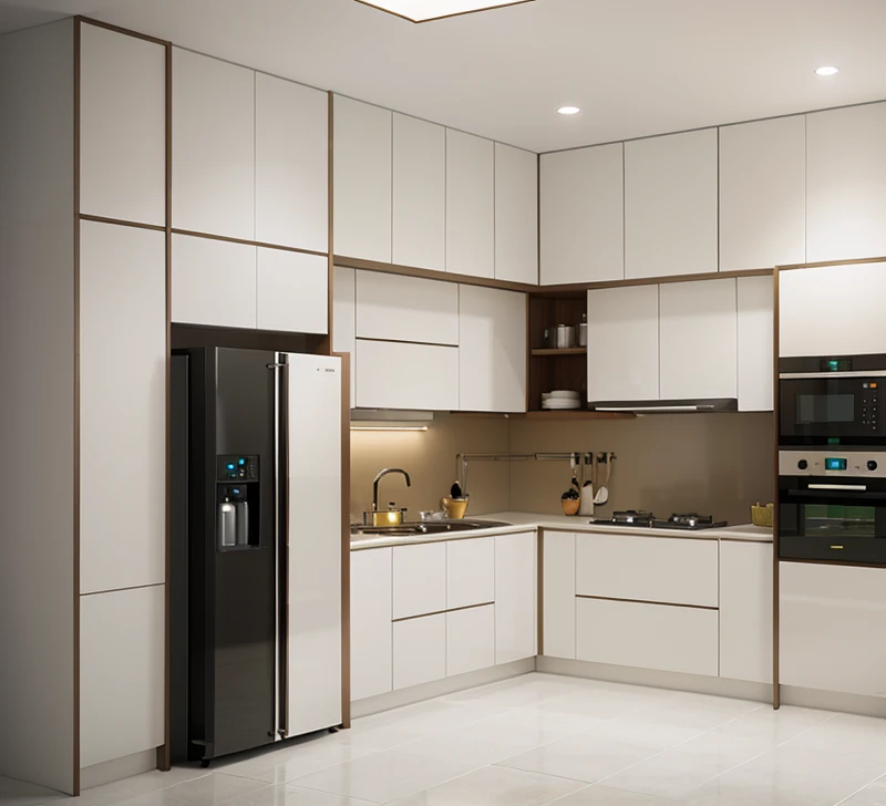 ((Masterpiece,best quality,8k uhd,dslr,soft lighting,high quality,hyper detail,film grain, Fujifilm XT3, UE 5 render 8k, super high resolution, supper detail:1.2,droste effect photography, macro photography, night light, cinematic lighting, interior design, glossy flooR)), KITCHEN