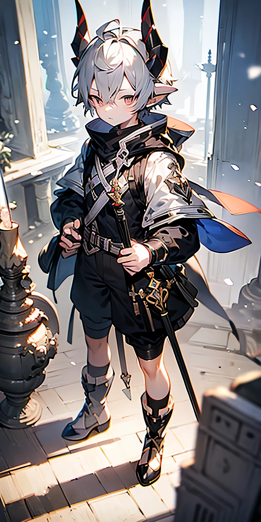 Armed with a bayonet sword,There are sharp horns on the head,snow white man