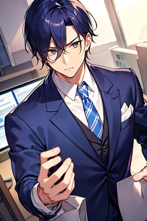 male people、bitter、dandy、Have muscles、businessman、s Office、suits、up of face、neat face、The upper part of the body、hairstyle 73 parts、I'm stunned、sigh