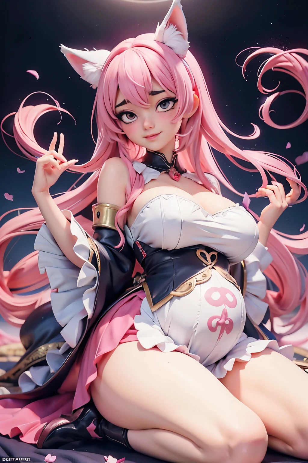 Chica de anime posando con orejas de gato y traje rosa, seductoras chicas de anime, Diosa del anime, Hermosa y seductora mujer de anime, Little curvy , biomechanical oppai, Hermoso anime atractivo , Ahegao, yoshitakka amano Karol Bak, Mejor valorado en pixiv, pixiv 3dcg, Artgerm extremadamente detallado, pregnant