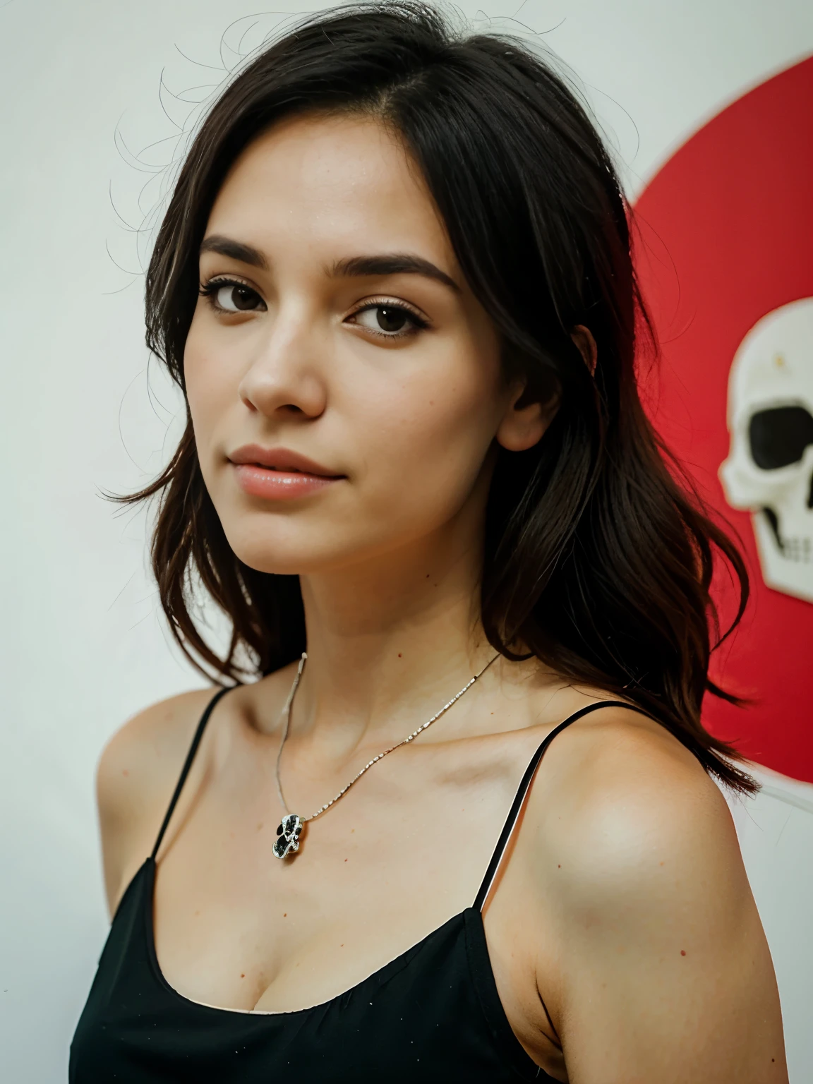 2D, branco-acinzentado, skull, fundo vermelho