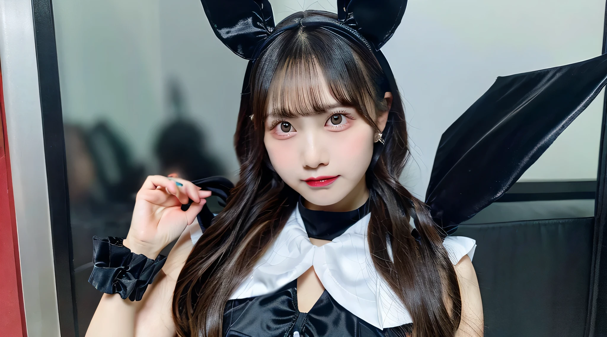Bunny girl with black fake ears and black outfit