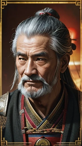 oriental、Old man wearing ancient Chinese armor、old man with ancient chinese hairstyle、three kingdom、multiple warlords、top-quality、masterpiece、超A high resolution、(Photorealsitic:1.4)、Game Posters、