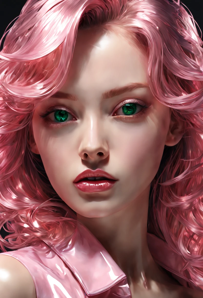 8K, Best Quality, Masterpiece, Ultra High Resolution, (Realism: 1.4), Original Photo, (True Skin Texture: 1.3), (Film Grain: 1.3), (Selfie Angle), 1 Girl, Beautiful Emerald Gemstone Eyes and Delicate Face Details, Pink Top, Masterpiece, Best Quality, Close-up, Looking at the Viewer, perfectly centred, neo-expressionist oil paint, centred, posing portrait by hajime sorayama, render style (3DMM_V12) 3DMM, slick bold design, clean glossy lines, digital illustration, gloss finish, aesthetic, impeccable detail, awesome visual impact, endowed with gloss finish, bathed in volumetric lighting, refined by hugh hefner, Add_Details_XL-fp16 algorithm, 4D octane rendering, infused with global illumination and precise line art, softened through macros, executed with V-Ray, epitome of visionary art, nuanced by elegant perfectionism and pop art consumerism, infused, aw0k euphoric style --waifu 50--testp --chaos 50