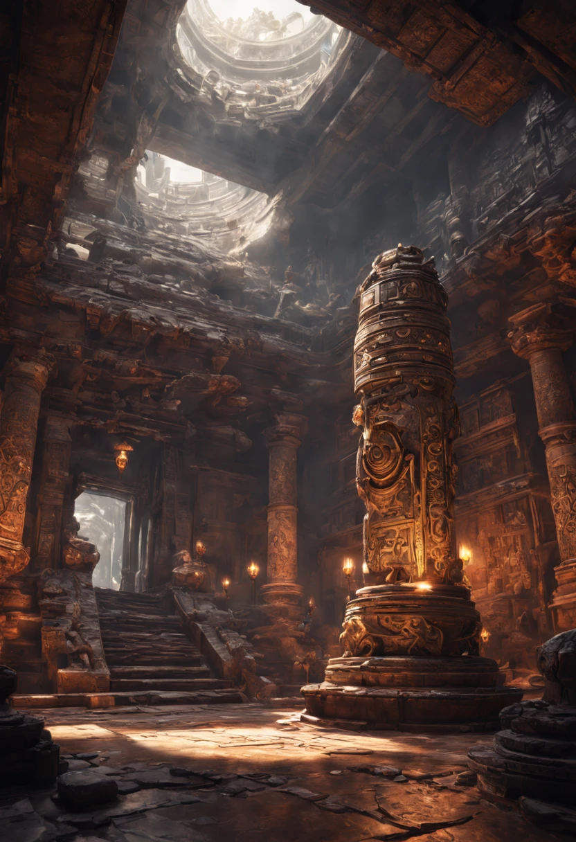 Mysterious Ancient Relics, by Emmanuel Shiu, indoors, ultra-wide-angle, octane render, enhance, intricate, (masterpiece, Representative work, official art, Professional, unity 8k wallpaper:1.3)