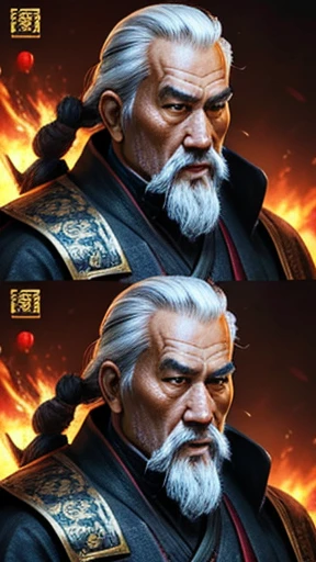 oriental、Old man wearing ancient Chinese armor、old man with ancient chinese hairstyle、three kingdom、multiple warlords、top-quality、masterpiece、超A high resolution、(Photorealsitic:1.4)、Game Posters、