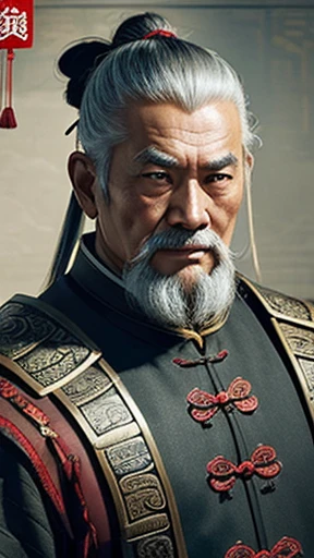 oriental、Old man wearing ancient Chinese armor、old man with ancient chinese hairstyle、three kingdom、multiple warlords、top-quality、masterpiece、超A high resolution、(Photorealsitic:1.4)、Game Posters、