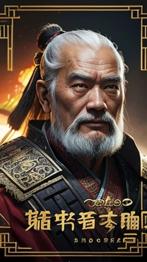 oriental、Old man wearing ancient Chinese armor、old man with ancient chinese hairstyle、three kingdom、multiple warlords、top-quality、masterpiece、超A high resolution、(Photorealsitic:1.4)、Game Posters、