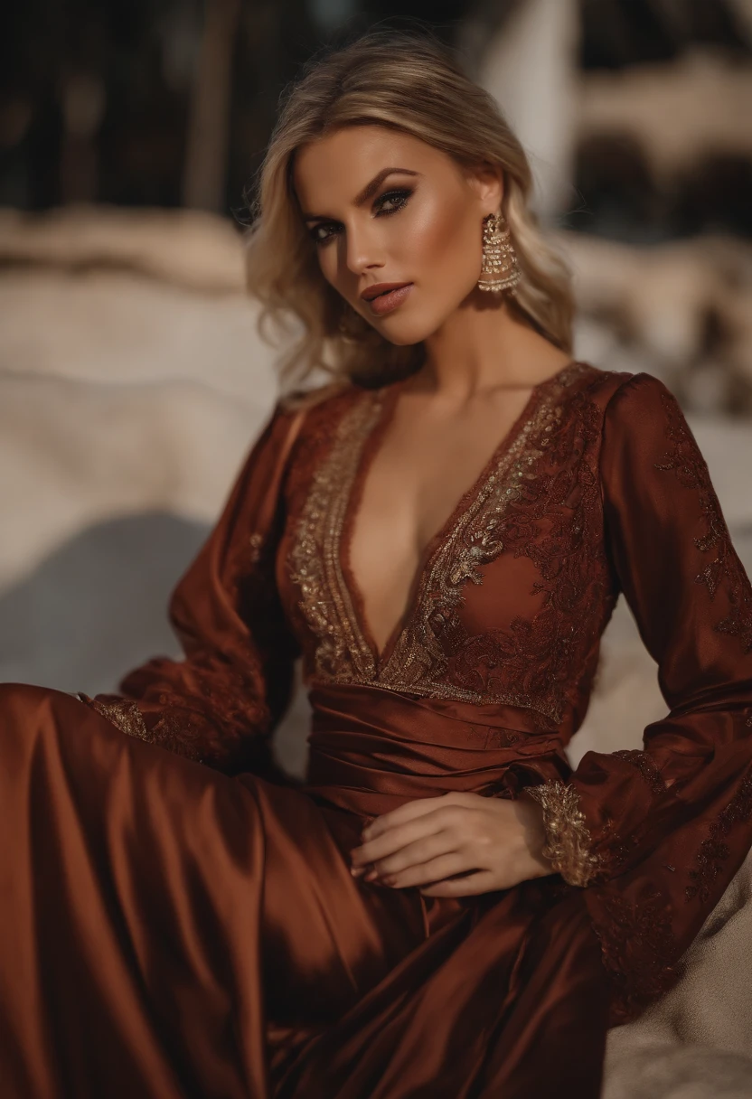 cheveux blonds yeux marron supermini robe noire hanches dubai Sarah Émirats
