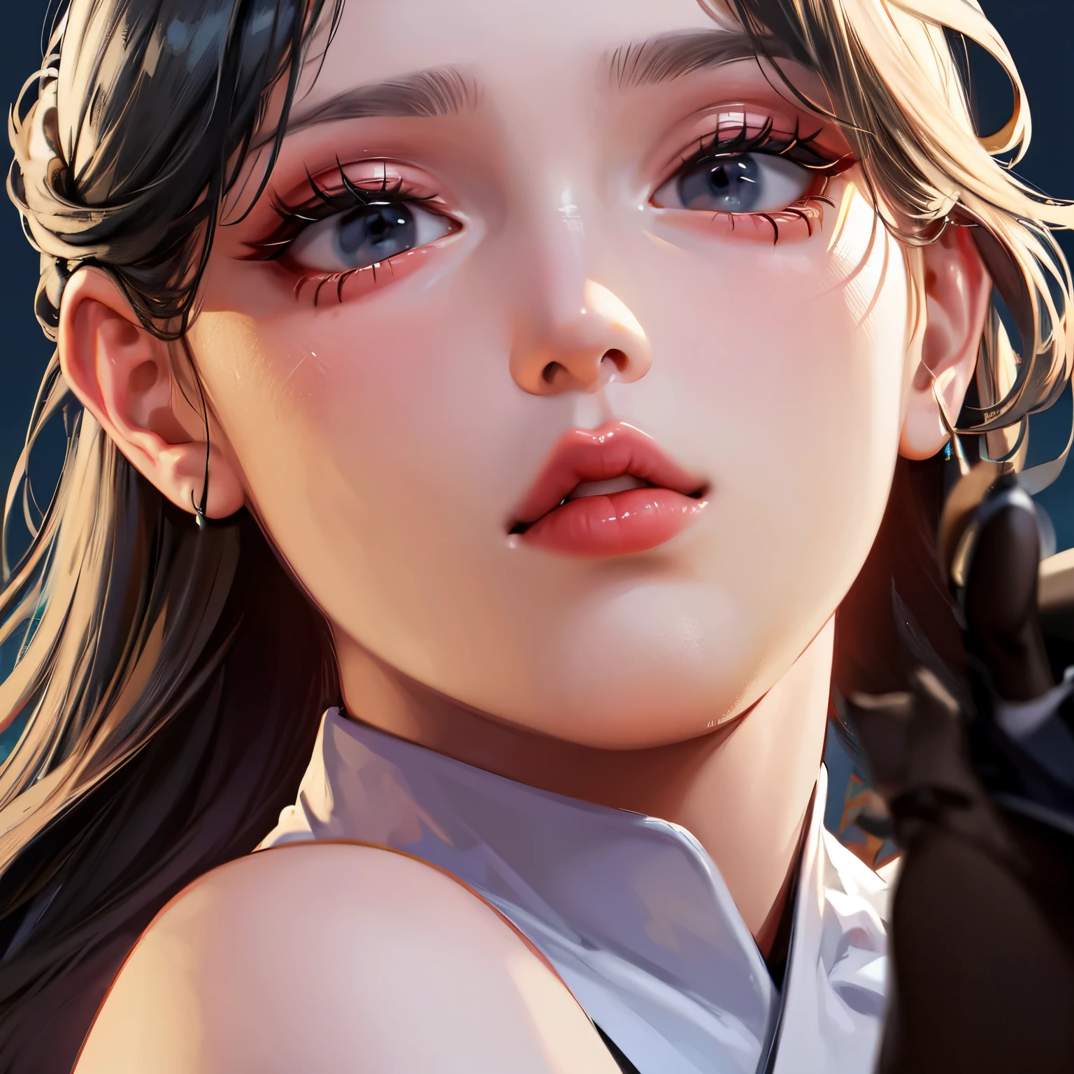 (Sweat:0.7),Light Yellow Wedding Dresses,White short skirt,Woman,Japanese,Exquisiteface, Beautiful face,Bare shoulders,Shoulders slightly exposed,Translucent skin,Black eyes,Black hair,(Photorealistic:1.4),Realistic details, High resolution,Bokeh,excellent details