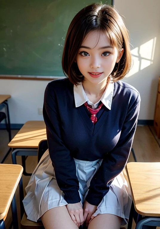 (8K high image quality), (quality), (Original image quality),(On the table:1.2), (actual), (realisticlying:1.37), ,largeeyes,long eyelasher,(live-action realistic style),The ultimate face,realisticlying light and shadow,Clear facial features,,White skin of the, ),Best Portrait, 1-girl, cute big breasts,美丽细致的眼睛,highlydetailed skin,(Beautiful face with double eyelids), (Realistis: 1.4),((entire body image)) ,exquisite and beautiful face,,Female around 20 years old,(Beautiful Face 1.4),short detailed hair,((Japanese high school girl uniform)),(Find your audience and smile),red lipsticks,Limp around the eyes,((Taken in the classroom)),(sit down and show),Nipples Fully Visible.,pastel colour,(I like to show my audience),(Show your audience your),((Japanese schoolgirl uniform)),((bright beautiful face)),red lipsticks,Limp around the eyes,Shoot at close range,校服, short- sleeved,take up close,((Don’t create shadows on your face when taking photos)),(There are lights in the classroom,Very bright)..Cross your legs tightly,(((Schools force girls to abstain from 2400ml of urine for 24 hours))),Sit obediently on the chair in the classroom