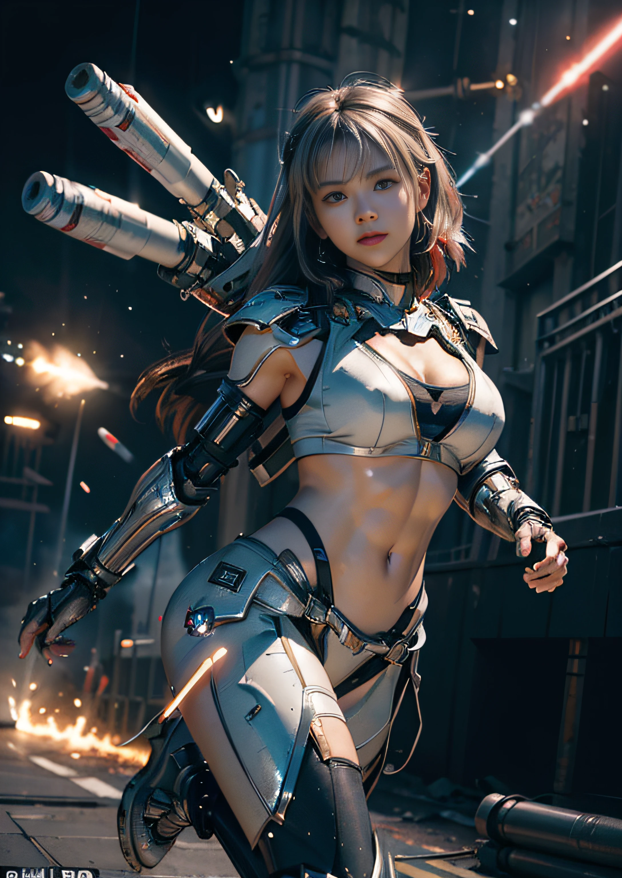 cyborg, girl, cute, sexy, strong, slender, bikini, high leg, silver, sword wielding