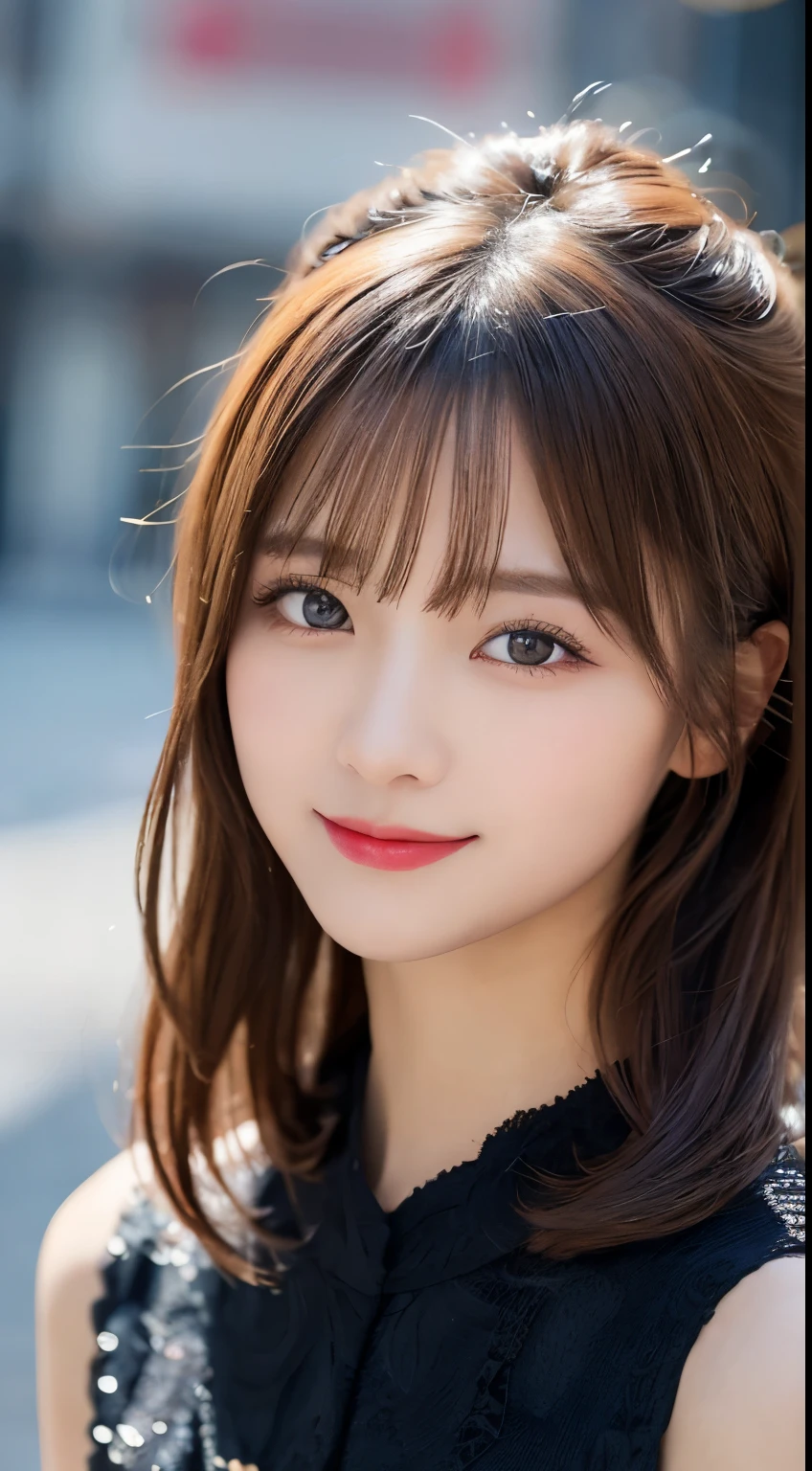 masutepiece, Best Quality, Illustration, Ultra-detailed, finely detail, hight resolution, 8K Wallpaper, Dynamic composition, Beautiful detailed eyes, Very gorgeous and elegant luxury dress winter clothes,Medium Hair,Small breasts natural color lip, Bold sexy poses,Smile、20 years girl、Cute、Sexy shot looking at camera,midnight,beautifull detailed face,Classy face,Perfect and beautiful face,Slim face and body,Blur the background,Gorgeous and glamorous Christmas party venue