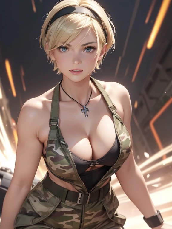 solo super pretty caucasian army lady, (((short straight blonde hair))), (((blonde))), (forehead:1.2), red eyes, (((cleavage))), abbs, evil smile, short camo cargo shorts, belt, (((camo military sports bra))), fit, little cross necklace, beautiful, masterpiece, best quality
nazi ss, badass,white backgorund,
((masterpiece, best quality, cinematic, photorealistic, ultra-detailed)), ((close-up shot, front view:1.5)), ((perfect anatomy, perfect eyes, perfect hands, large cleavage, round legs, round ass:1.2)), ((female mechanic)), ((an olive green boiler suit with a front zipper, elastic waist, and added leg pockets for tools)), ((mechanic gloves, and a tool belt)), ((blonde hair, pixie cut with a headband to keep hair out of the face)), (( pose)), ((dynamic background))